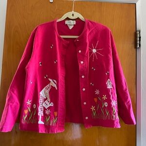 Vintage 1990’s Mandal Bay Cottage Core Gardener Pink Cardigan Ladies Sz LG